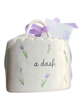 NEW Rae Dunn A DASH Scalloped Sugar Spice Holder Ceramic Purple Tulip Flower Lid